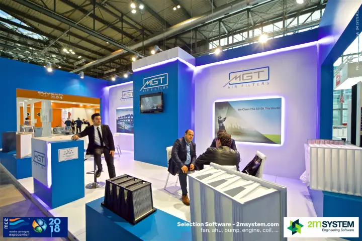 MGT Air Filters stand with compact and pocket filters on display