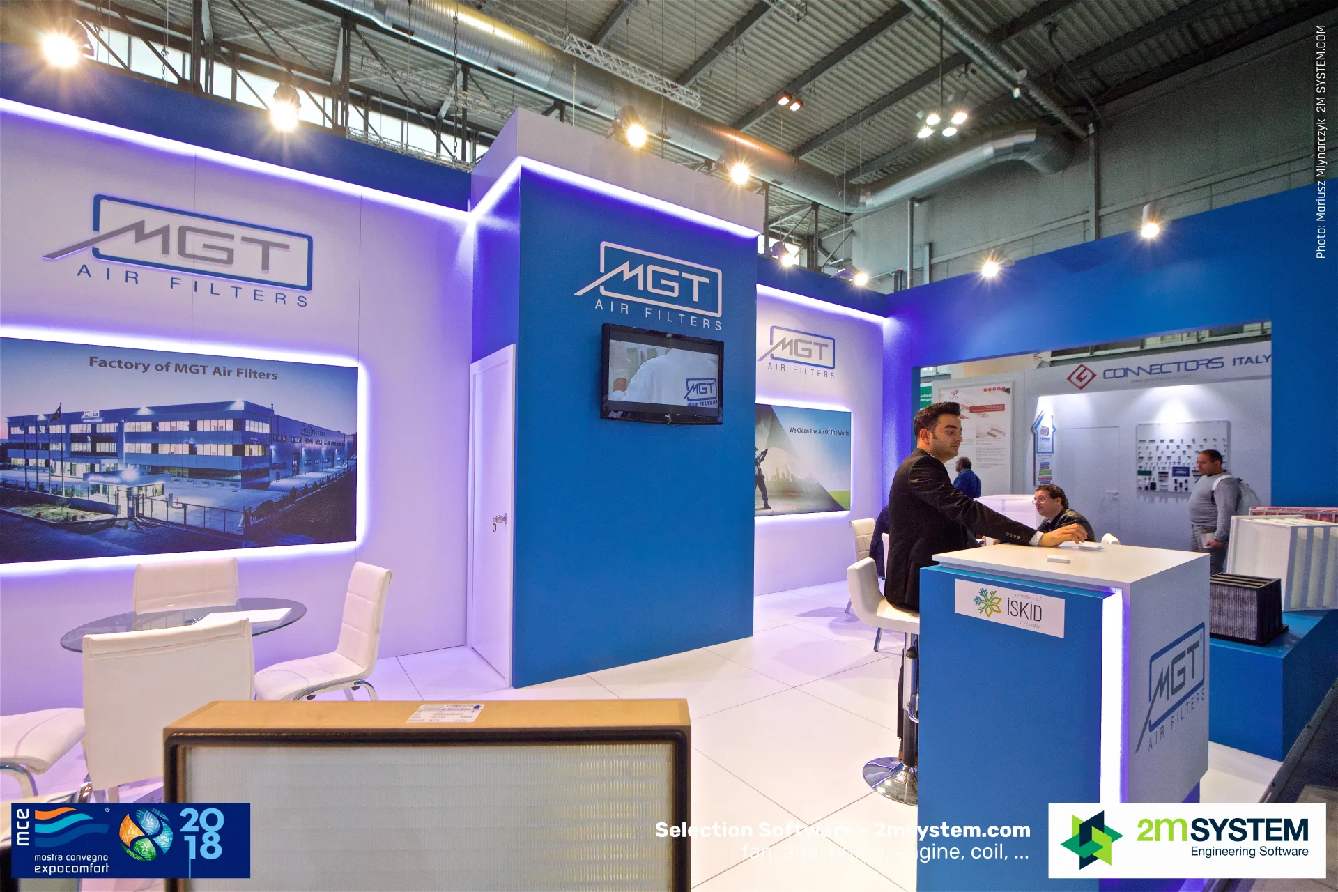 MGT Air Filters stand with factory photo and panel filter in front at MCE 2018