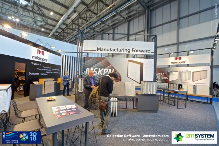 Mikropor MSKPN panel filter display and HEPA filter graphics at MCE 2018
