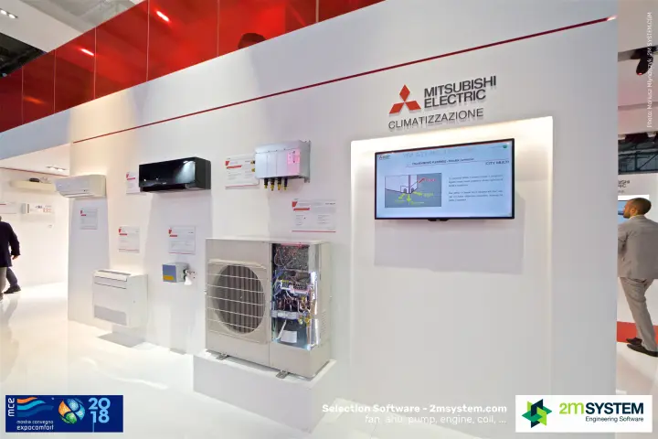 Mitsubishi Electric City Multi VRF outdoor unit shown with open side panel at MCE 2018