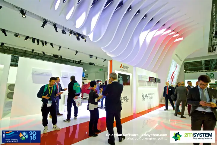 Mitsubishi Electric stand with wall-mounted splits and Kirigamine Style display
