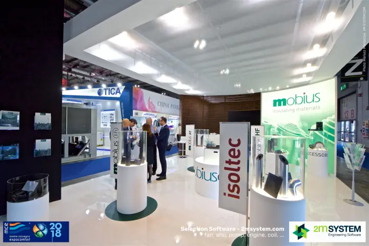 Mobius insulating materials stand with Isoltec pipe insulation displays at MCE 2018