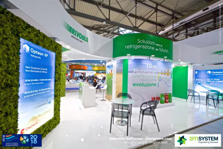 Moss-framed Opteon XP lightbox at the Rivoira refrigerant stand