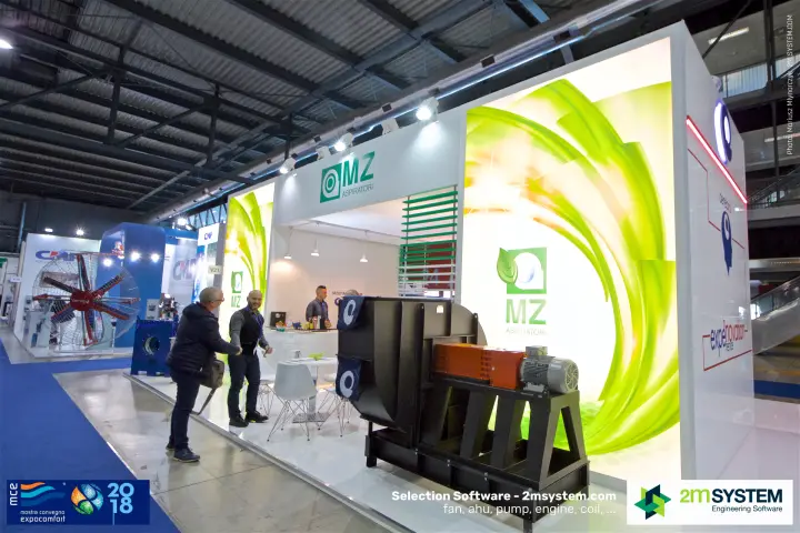 MZ Aspiratori stand with a large belt-driven industrial fan