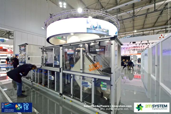 Novair air handling unit with glass panels and "5 Years Warranty" label at MCE 2018