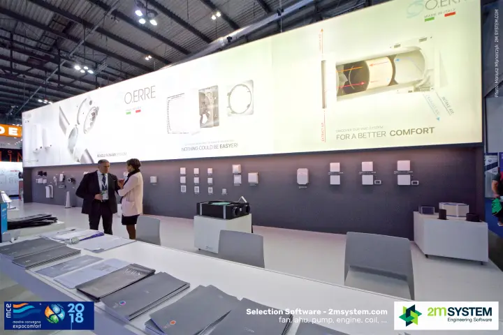 O.Erre product wall with heat recovery unit and catalogue table at MCE 2018