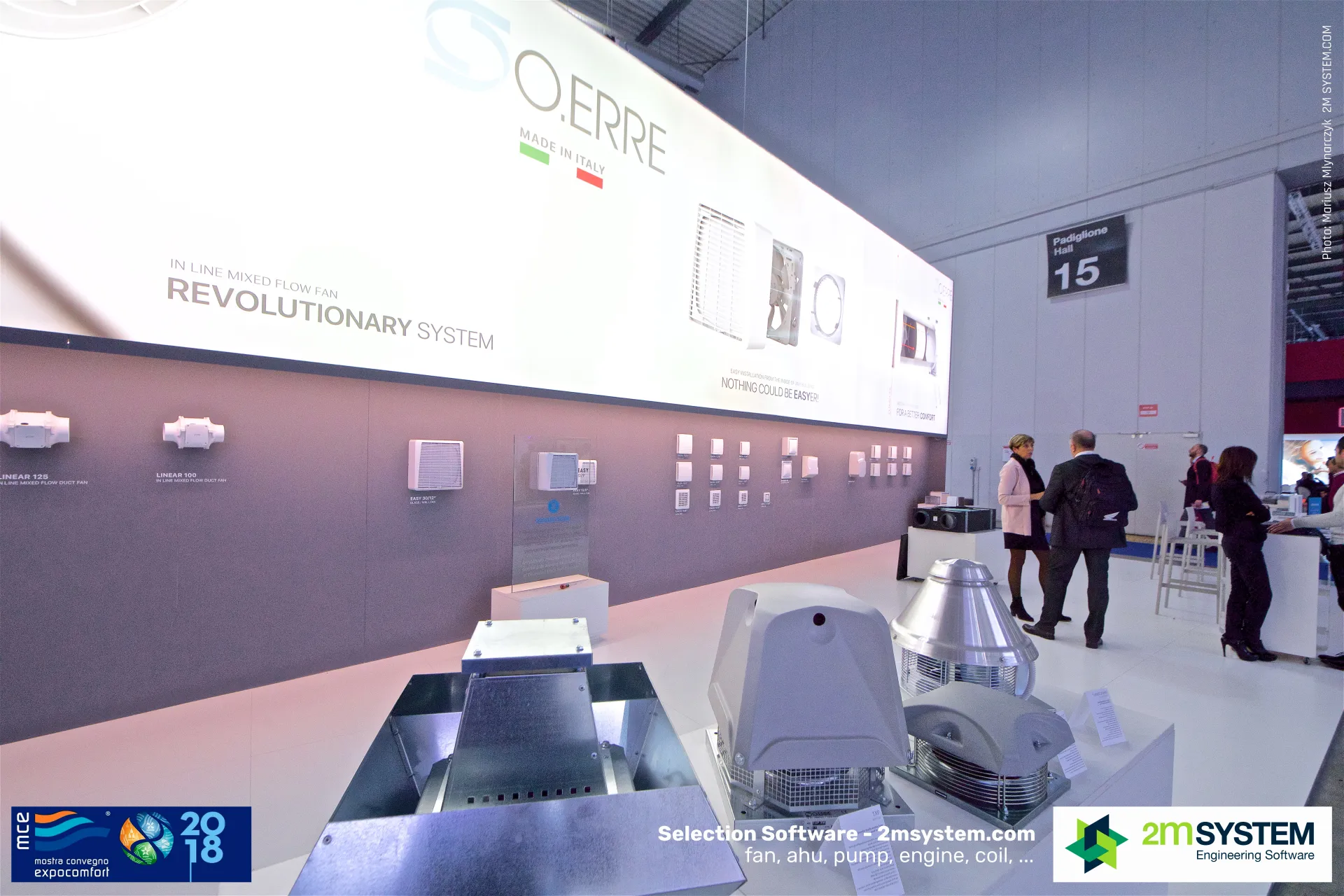 O.Erre roof and duct fans displayed beside the Hall 15 sign at MCE 2018