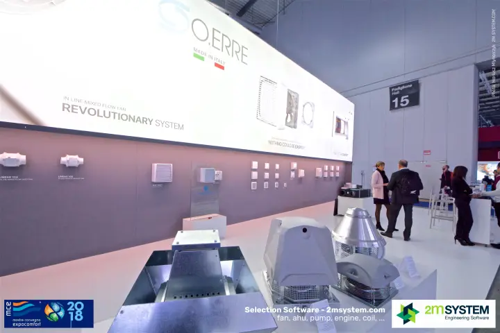O.Erre roof and duct fans displayed beside the Hall 15 sign at MCE 2018