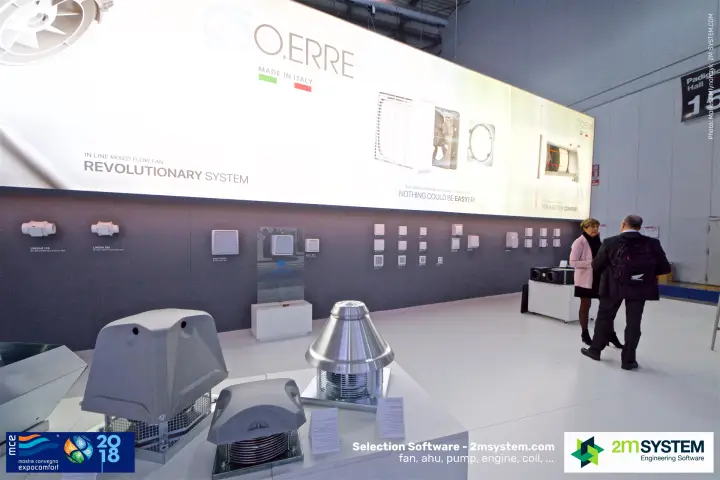 O.Erre roof fans in front of the 'REVOLUTIONARY SYSTEM' banner at MCE 2018