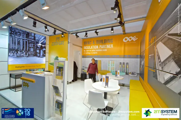 ODE stand presenting building and HVAC insulation, rolls and flexible ducts at MCE 2018