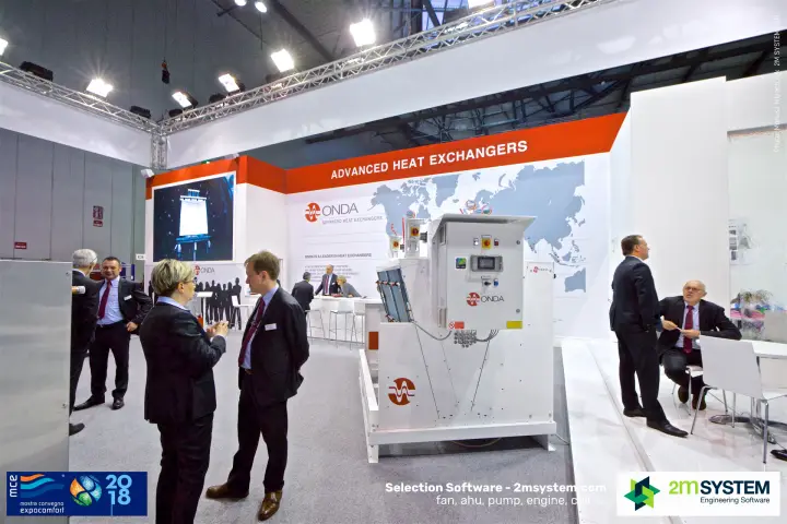 Onda-branded unit with control cabinet in the centre of the stand at MCE 2018