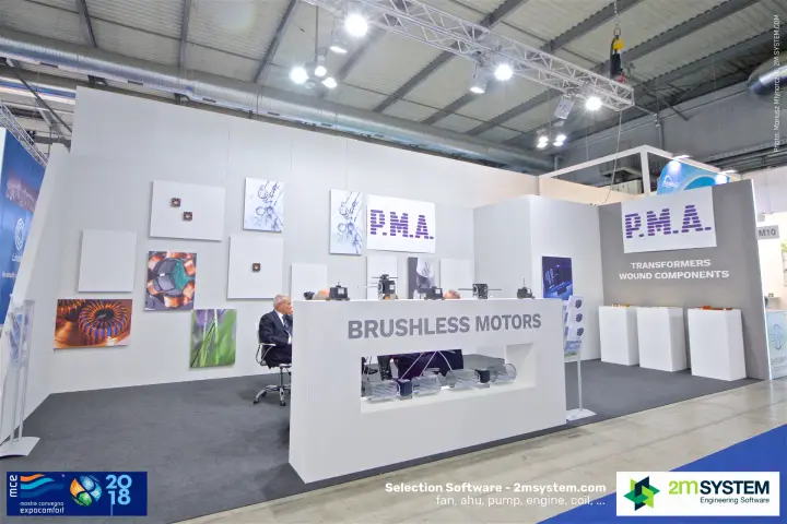 P.M.A. stand presenting brushless motors and wound components