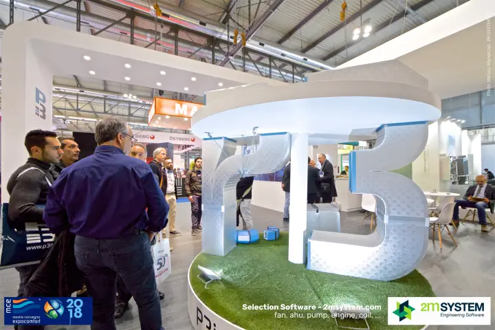 P3 stand with large P3 letters built from pre-insulated duct panels