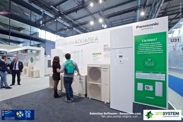 Panasonic Aquarea air-to-water heat pumps with R32 information panel at MCE 2018