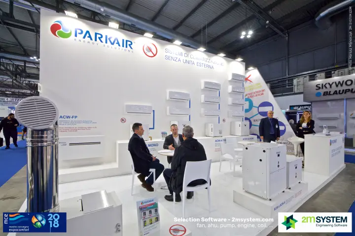 Parkair stand with ACW-FP floor monoblock and stainless wall terminal at MCE 2018