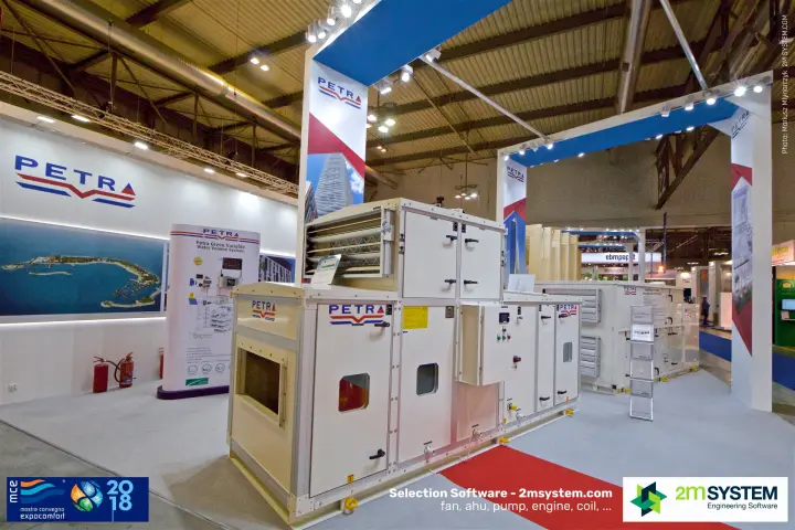 Petra air handling units under blue-and-red branded gate frames at MCE 2018