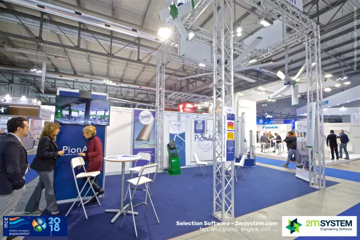 PionAir stand with large HVLS ceiling fans on an aluminium truss