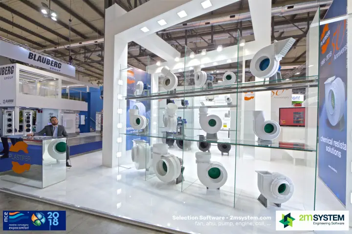 Plastifer glass showcase of chemical-resistant centrifugal fans at MCE 2018