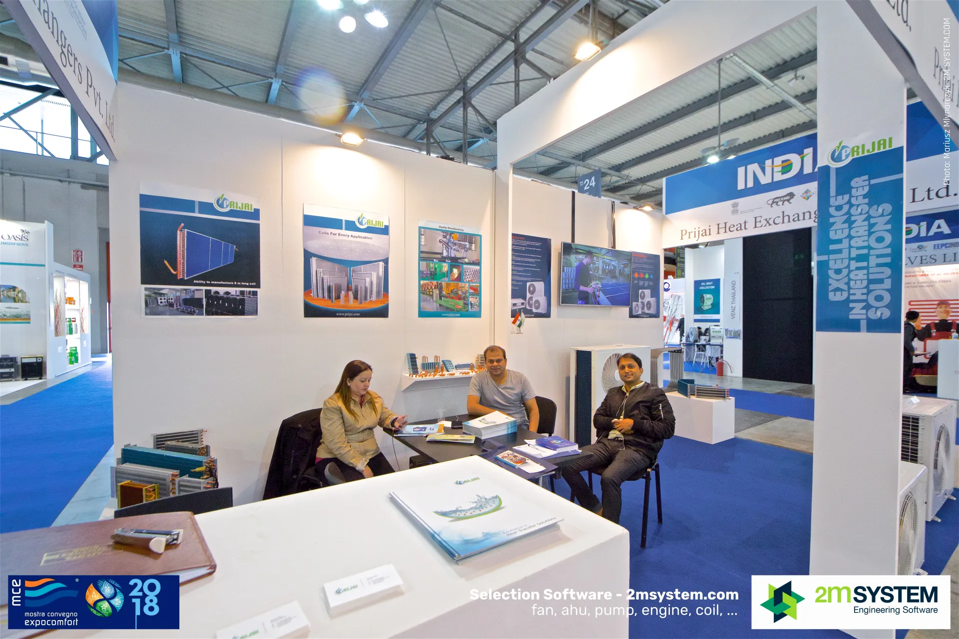 Prijai stand in the India pavilion with finned coil samples at MCE 2018