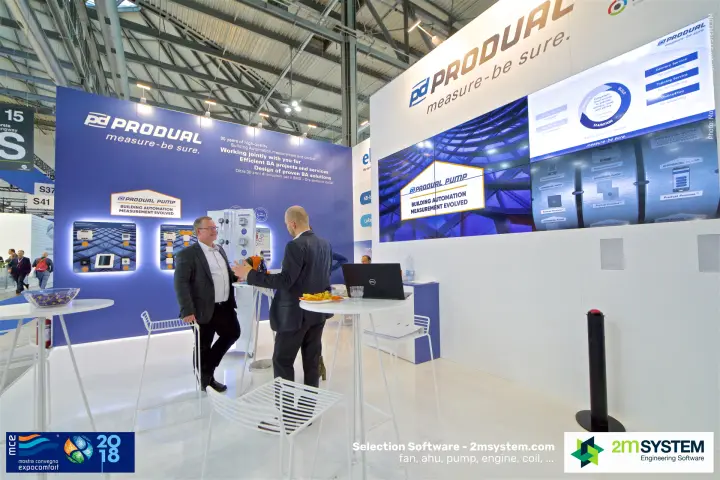 Produal stand with video wall and 'Produal Pump' building automation panel