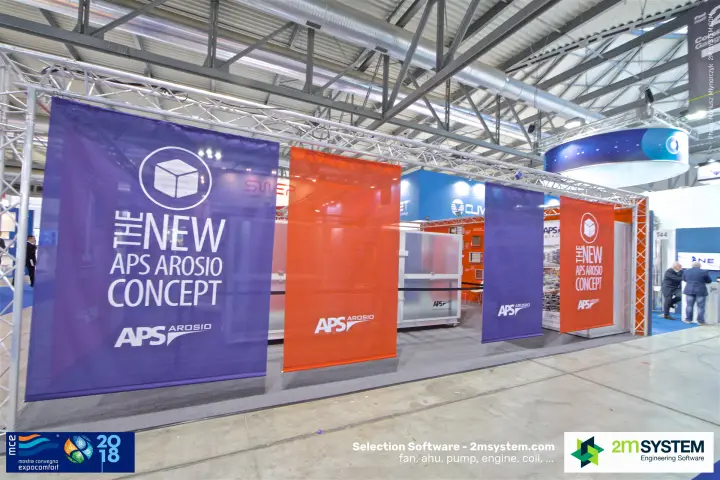 Purple and orange banners announcing the new APS Arosio concept