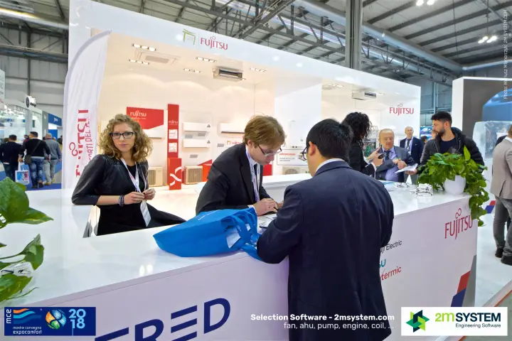 Reception counter on the Fujitsu stand at MCE 2018