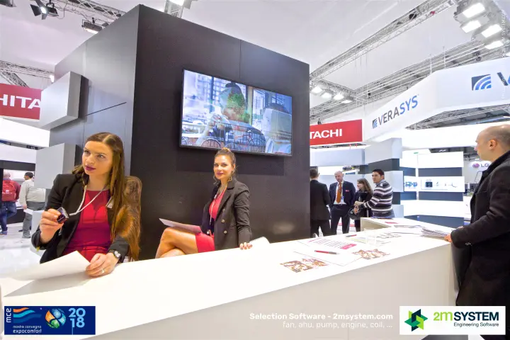 Reception desk at the Hitachi and Verasys stand at MCE 2018