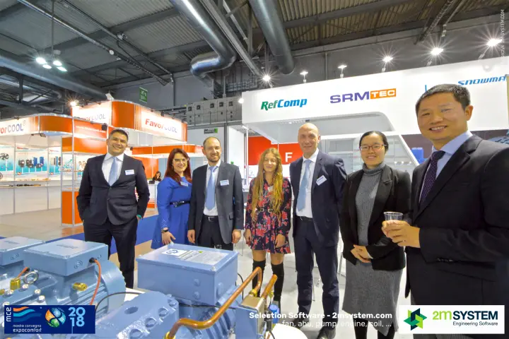 RefComp group photo with a compressor terminal box up front at MCE 2018