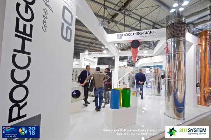 Roccheggiani 60th anniversary wall with stainless and copper flue columns at MCE 2018