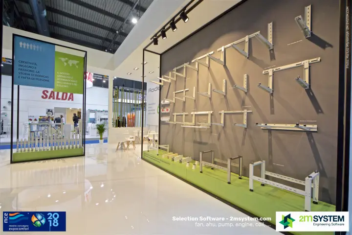 Rodigas wall of air-conditioner mounting brackets and floor stands at MCE 2018