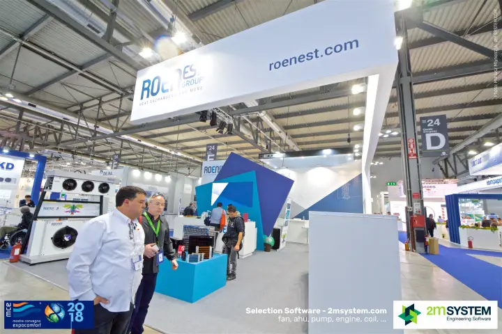 Roenest fascia and finned coil display seen from the gangway at MCE 2018