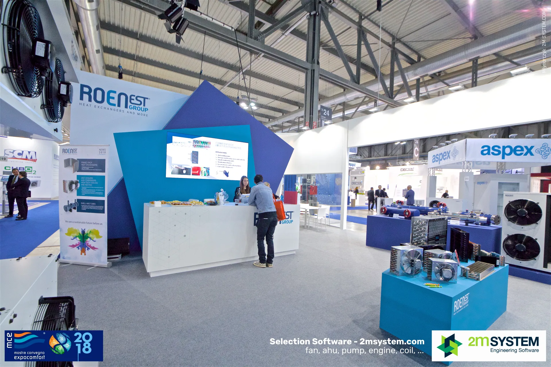 Roenest reception counter and finned pack heat exchangers display at MCE 2018