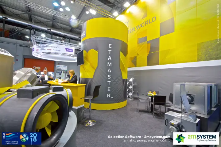 Ruck stand corner with inline fan, ETAMASTER column and cabinet fans at MCE 2018