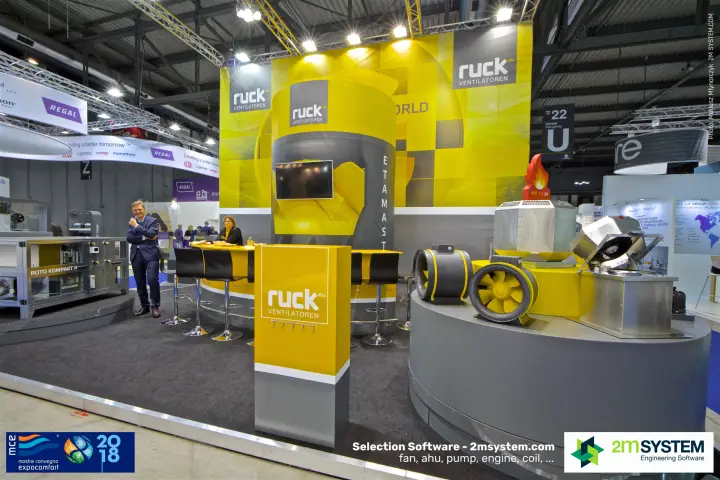 Ruck Ventilatoren stand with yellow bar and inline and boxed fans