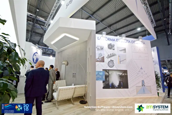 SagiCofim lounge corner beside air diffuser graphic wall at MCE 2018