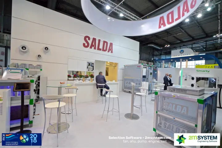 Salda lounge area with bar counter and air handling units on display at MCE 2018