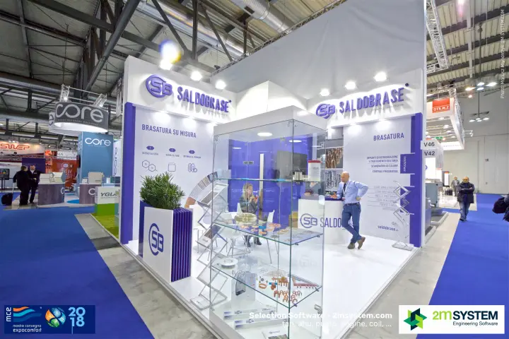 Saldobrase brazing alloys stand with glass showcase of rings and preforms