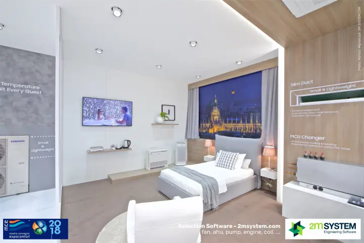 Samsung hotel room mock-up with Slim Duct and MCU Changer displays