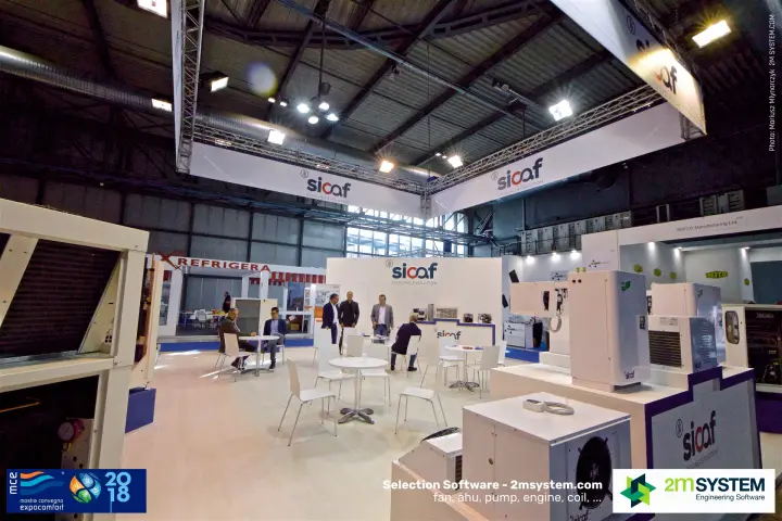 Sicaf stand meeting area with monoblock refrigeration units at MCE 2018