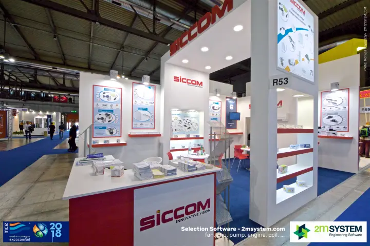 Siccom stand R53 with condensate pump posters and brochure counter at MCE 2018
