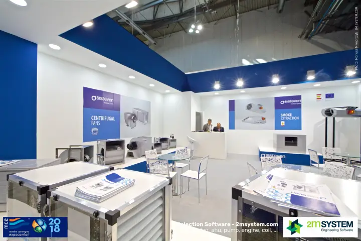 Sisteven cabinet fans with catalogues in the foreground at MCE 2018