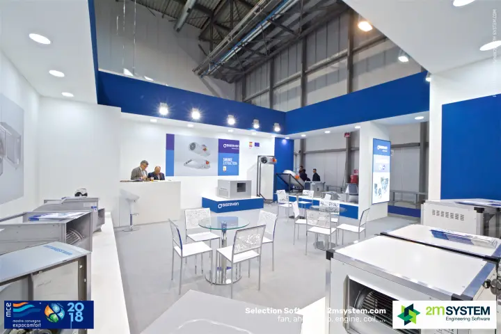 Sisteven meeting tables and smoke extraction fan on test frame at MCE 2018