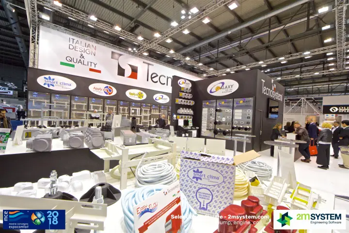 Smart Clima installation accessories laid out across the Tecnosystemi stand at MCE 2018