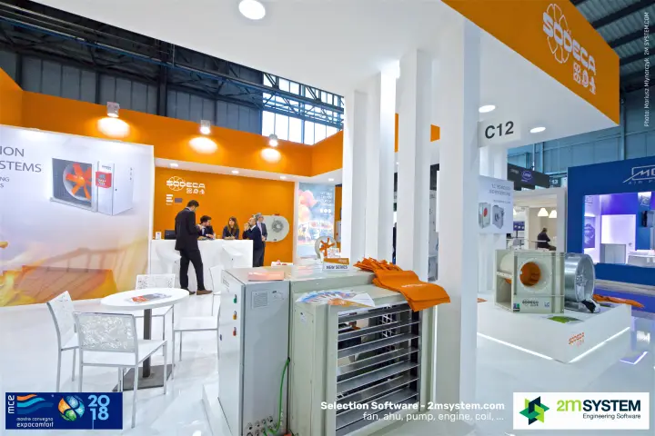 Sodeca pressurisation unit labelled "New Series" and jet fan graphic at MCE 2018