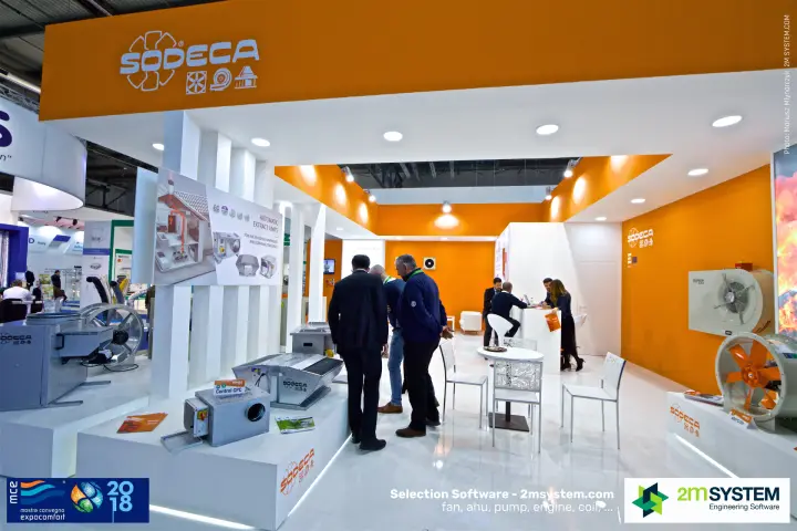 Sodeca stand front with automatic extract units and axial fans at MCE 2018