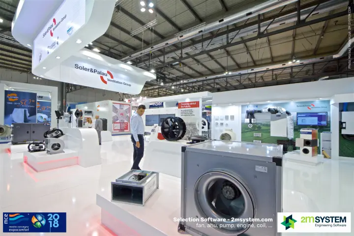Soler & Palau box fan in front of the Pluggit ventilation wall at MCE 2018