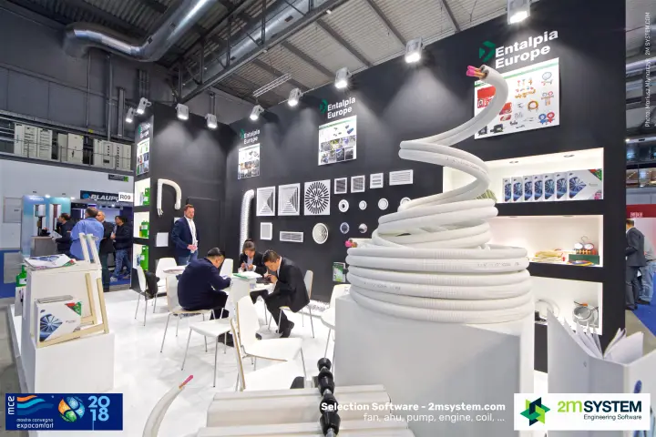 Spiral of insulated copper pipe in front of the Entalpia Europe stand
