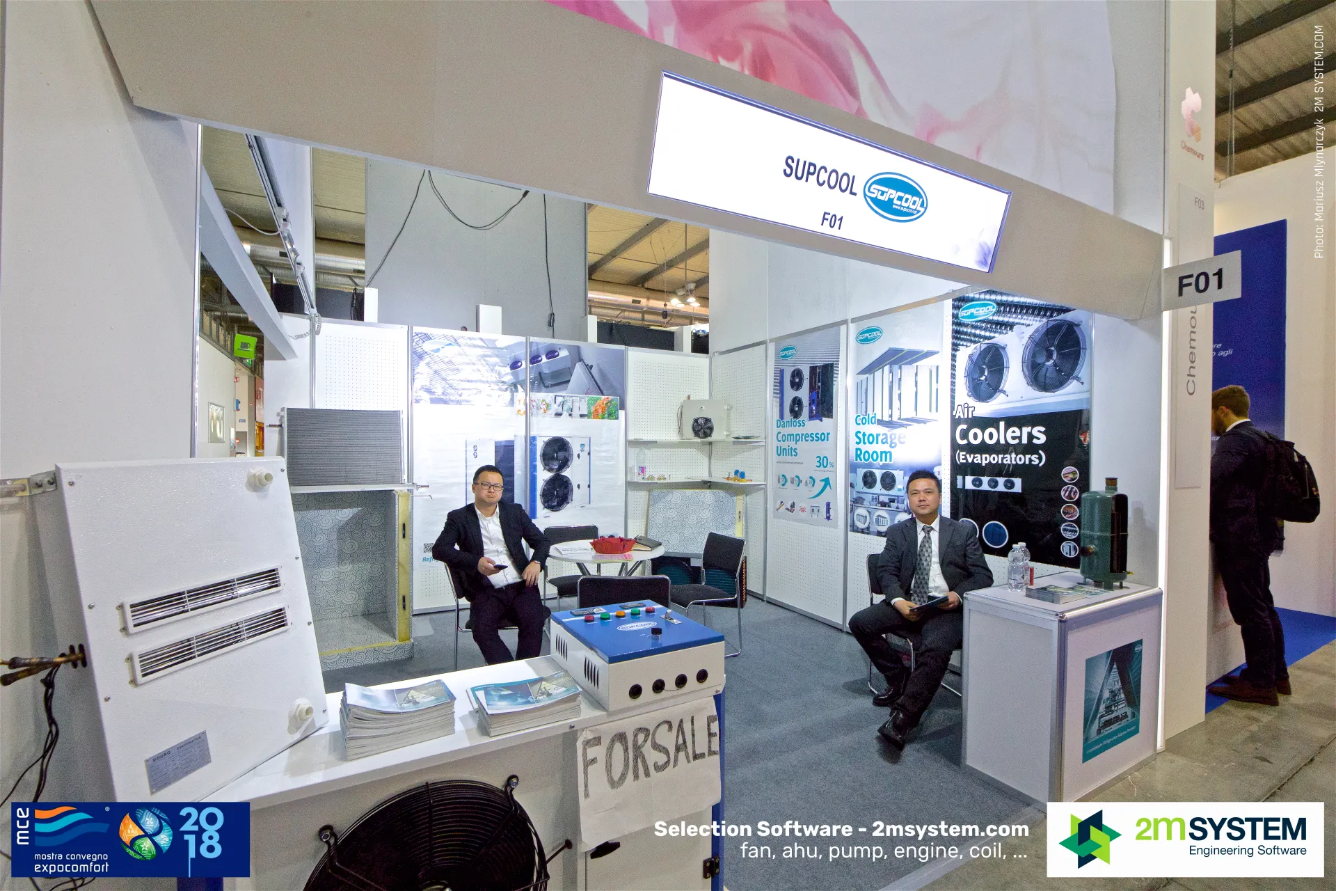 Supcool booth F01 with air coolers, compressor units and staff at MCE 2018