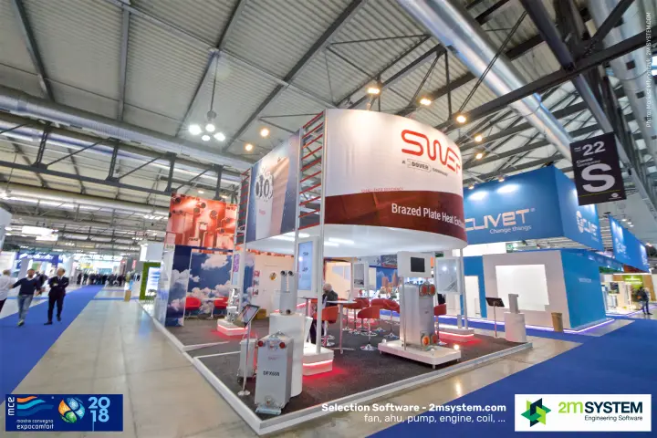 SWEP stand with brazed plate heat exchangers beside the Clivet stand at MCE 2018