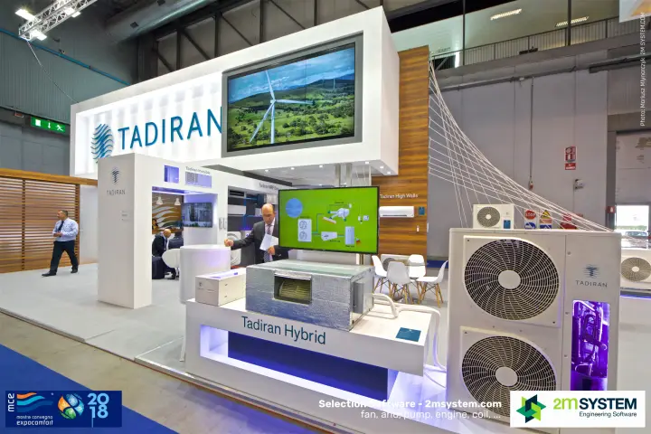 "Tadiran Hybrid" display with system diagram screen and lit outdoor unit at MCE 2018